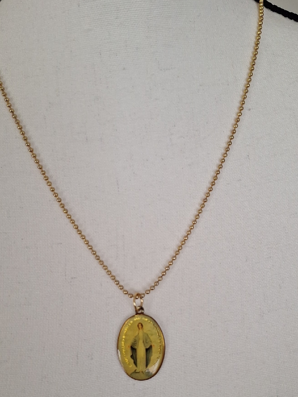 Vintage Gold-Tone Religious Medal Necklace with Yellow Enamel Pendant